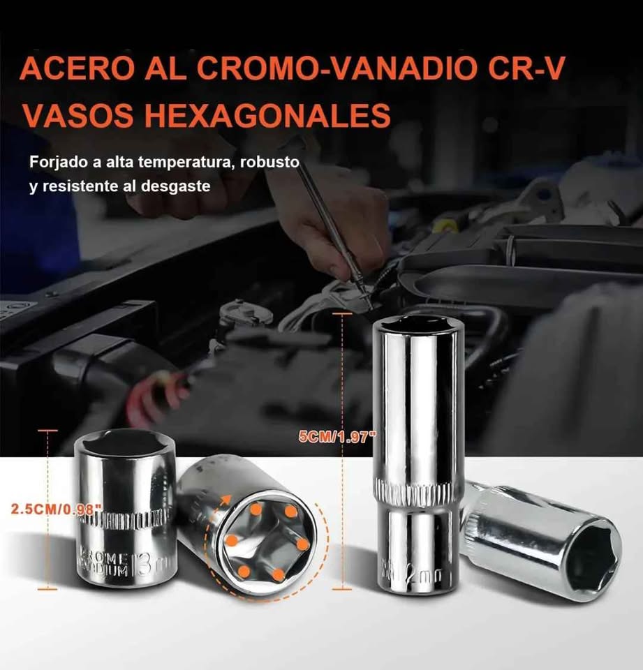 🧰 PODEROSO KIT DE HERRAMIENTAS PROFESIONAL DE 53 PIEZAS CON DADOS LARGOS 🧰 ❗ El kit que te saca de apuros y te hace el trabajo más fácil desde el primer uso ❗