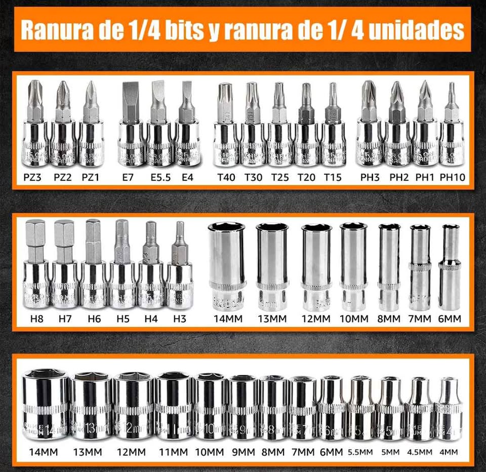 🧰 PODEROSO KIT DE HERRAMIENTAS PROFESIONAL DE 53 PIEZAS CON DADOS LARGOS 🧰 ❗ El kit que te saca de apuros y te hace el trabajo más fácil desde el primer uso ❗