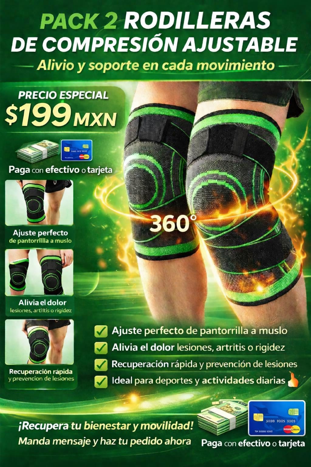 🦵 PACK DE RODILLERAS DE COMPRESIÓN AJUSTABLE (PAR) El soporte que responde cuando tus rodillas ya no pueden más. 💥