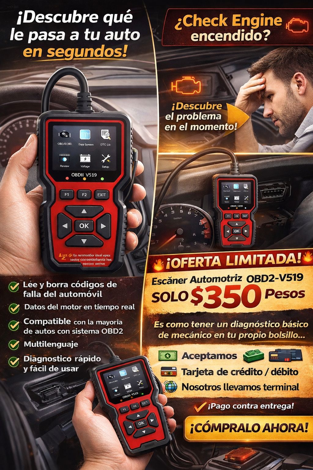 🚗🔍 ESCÁNER AUTOMOTRIZ OBD2 PROFESIONAL 🔍🚗 ❗⚙️ El escáner que sí te dice qué tiene tu auto ⚙️❗
